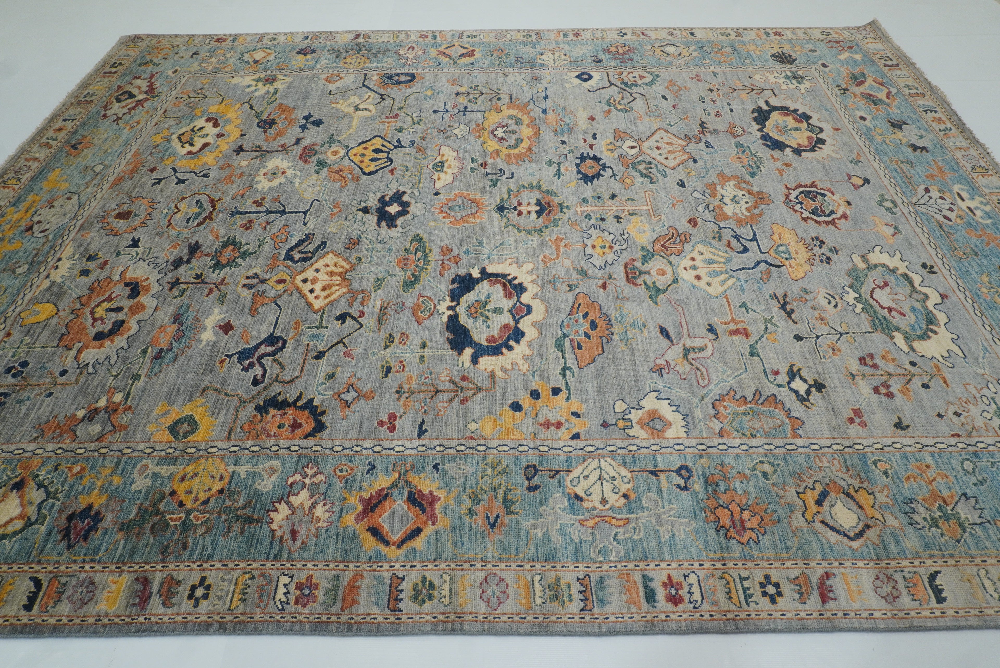 9x12 Gray Oushak Hand knotted Wool Oriental Rug - Yildiz Rugs