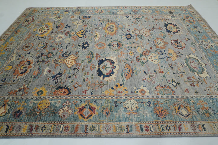 9x12 Gray Oushak Hand knotted Wool Oriental Rug - Yildiz Rugs
