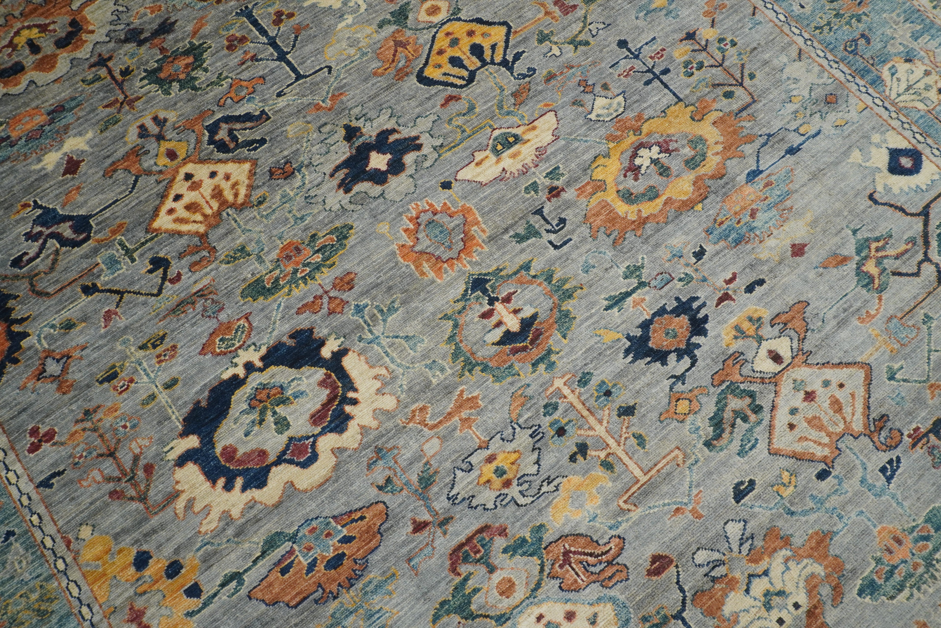 9x12 Gray Oushak Hand knotted Wool Oriental Rug - Yildiz Rugs