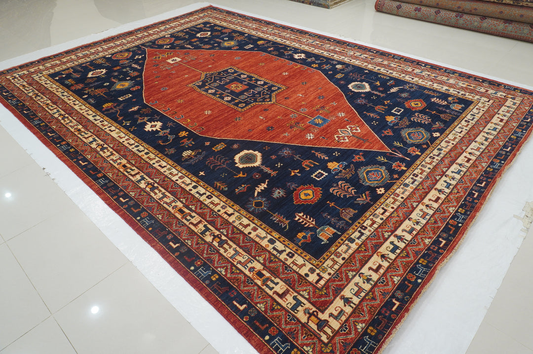 10x14 Red Navy Blue Tribal Gabbeh Afghan Qashqai Rug