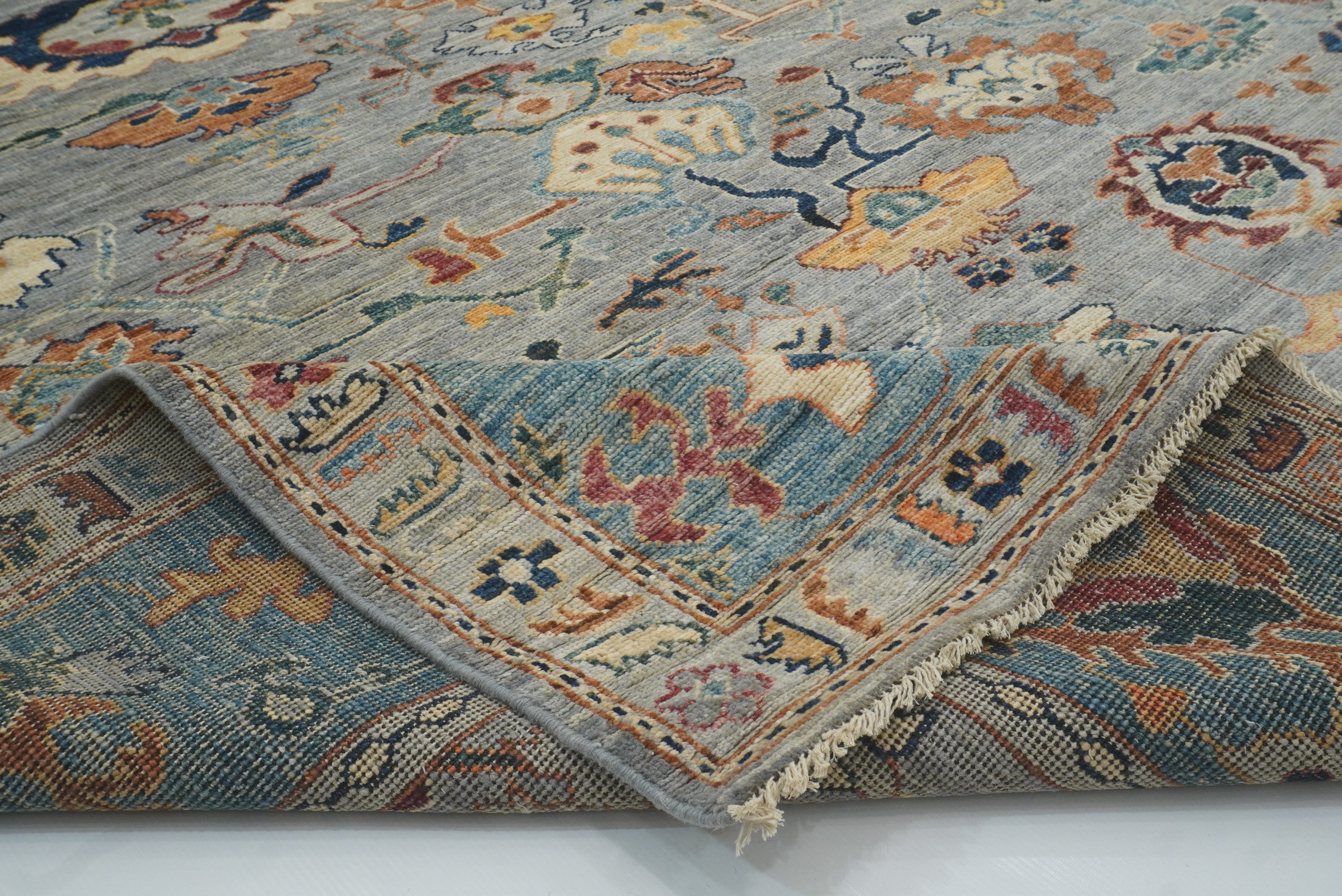9x12 Gray Oushak Hand knotted Wool Oriental Rug - Yildiz Rugs