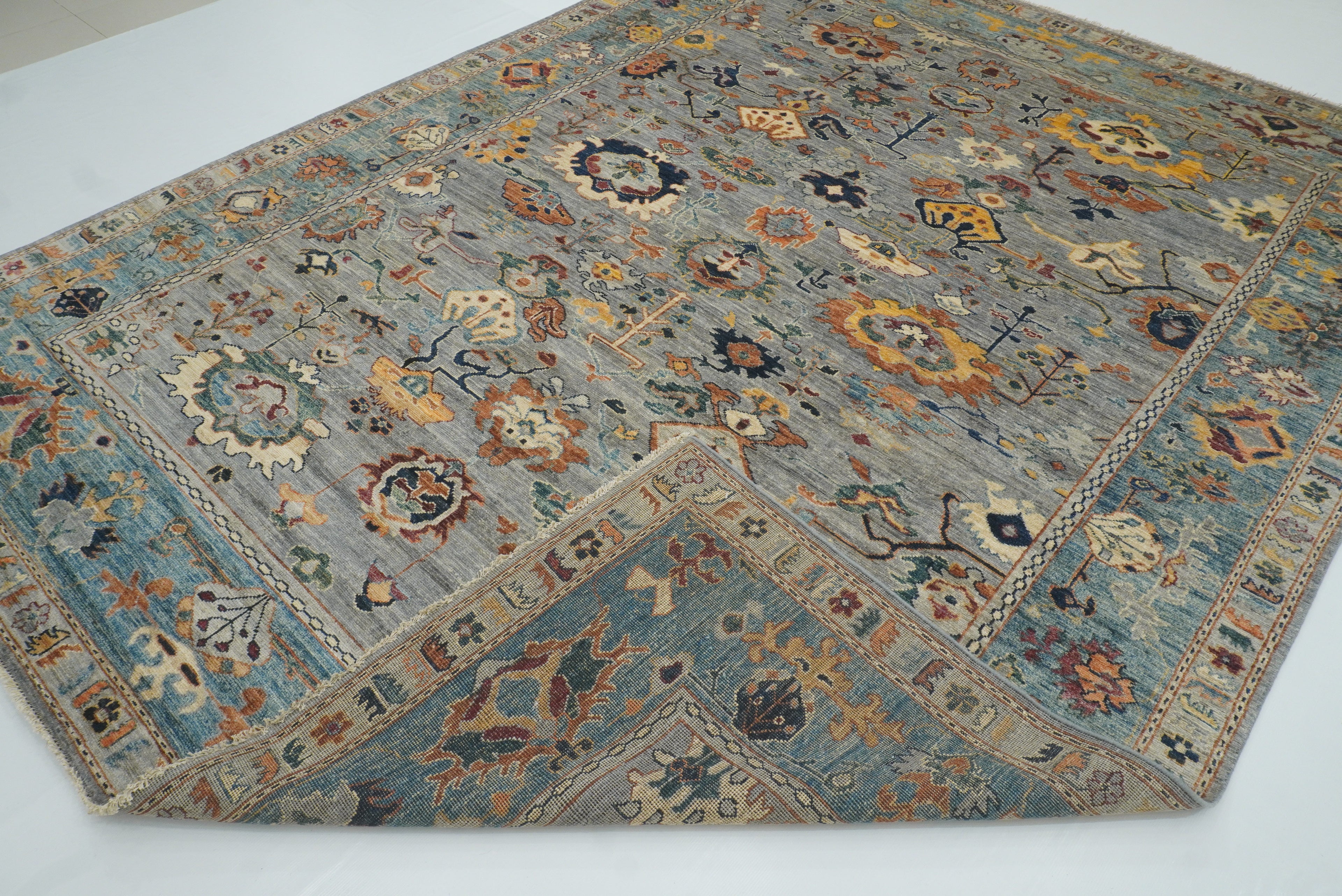 9x12 Gray Oushak Hand knotted Wool Oriental Rug - Yildiz Rugs
