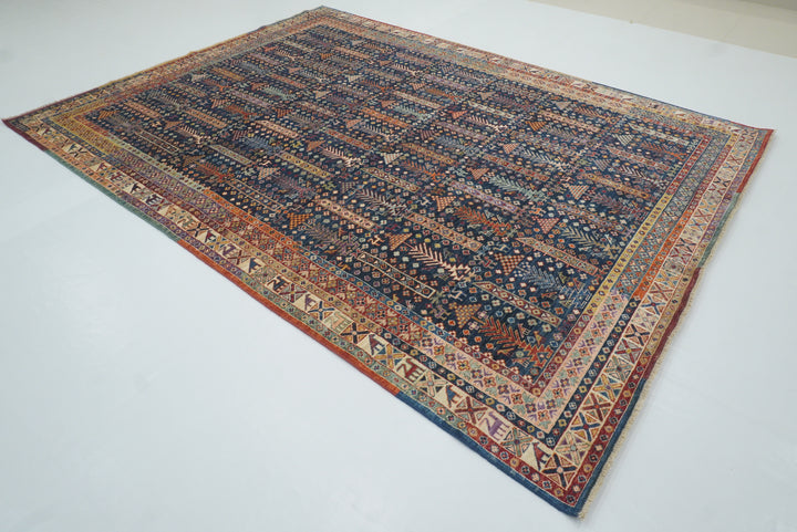 8x10 Afghan Baluch Navy Blue Hand-Knotted Rug - Yildiz Rugs
