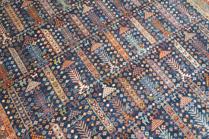 8x10 Afghan Baluch Navy Blue Hand-Knotted Rug - Yildiz Rugs