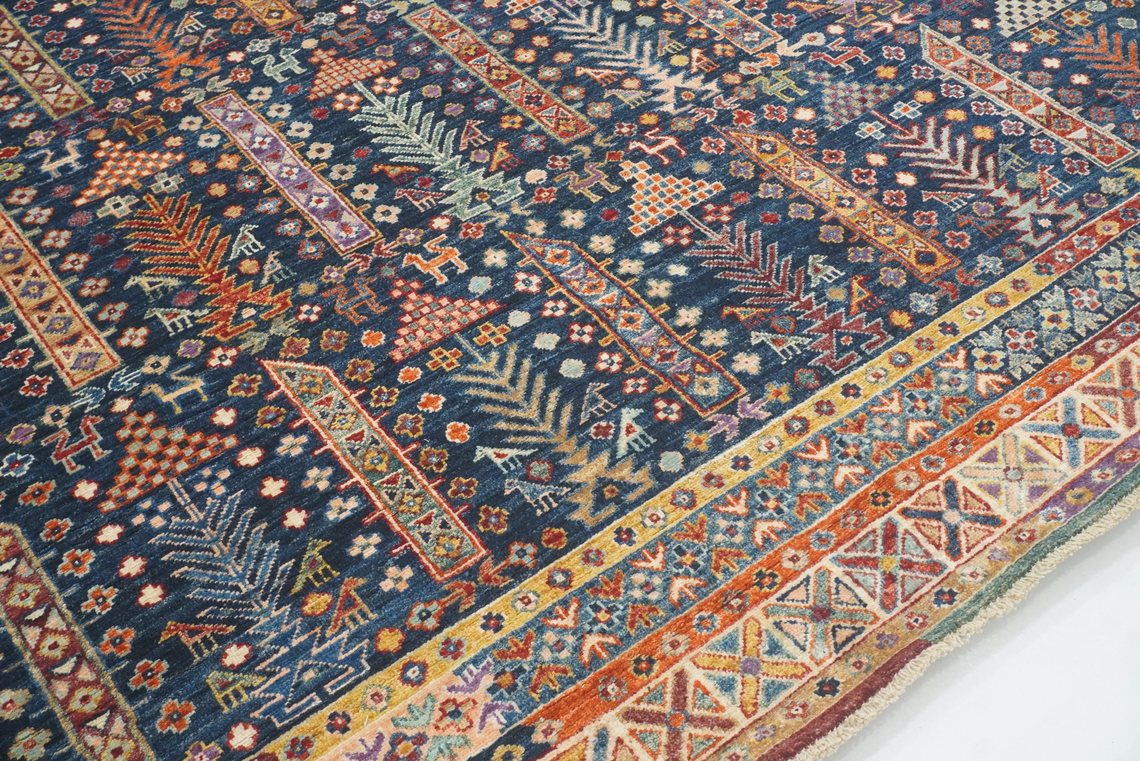 8x10 Afghan Baluch Navy Blue Hand-Knotted Rug - Yildiz Rugs
