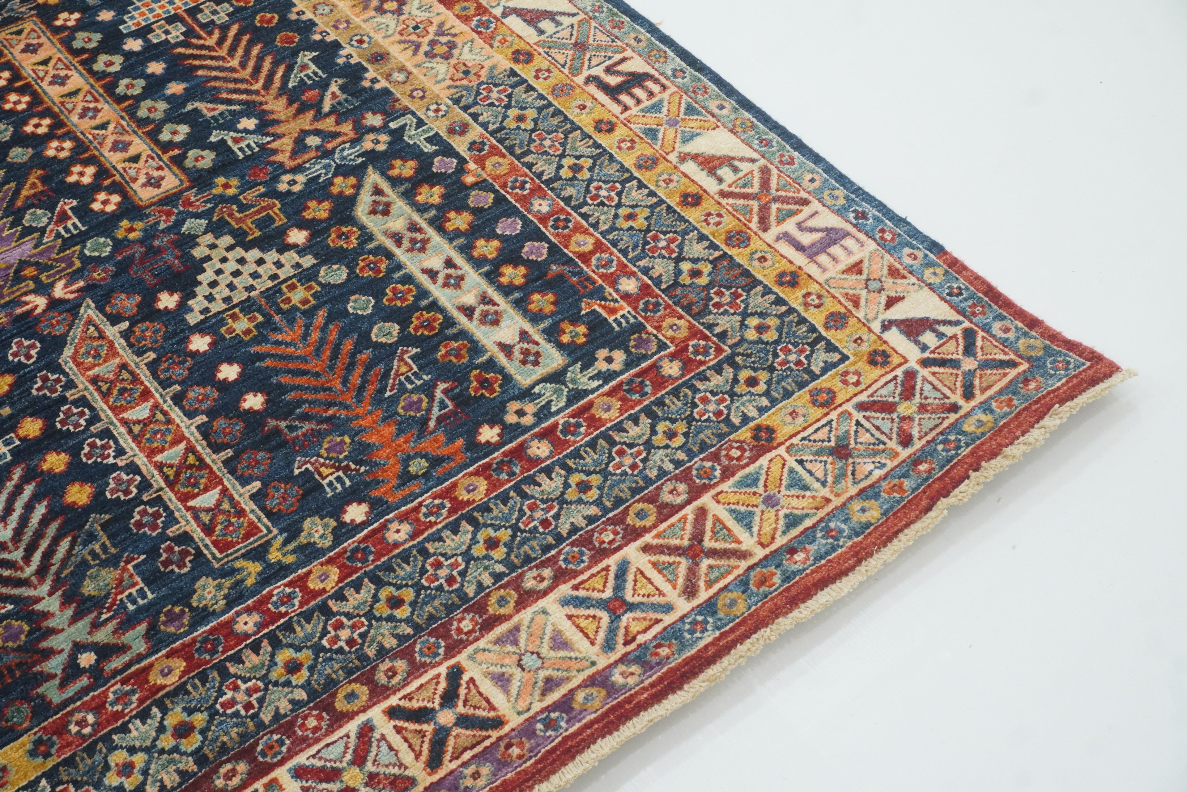 8x10 Afghan Baluch Navy Blue Hand-Knotted Rug - Yildiz Rugs