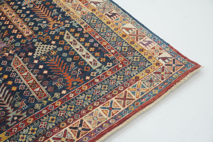 8x10 Afghan Baluch Navy Blue Hand-Knotted Rug - Yildiz Rugs