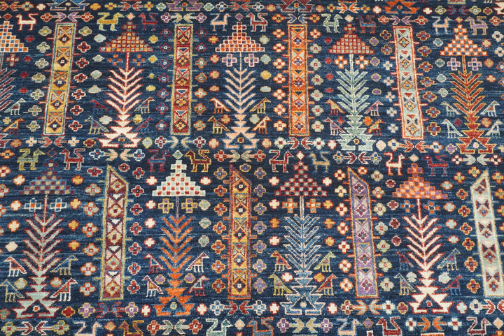 8x10 Afghan Baluch Navy Blue Hand-Knotted Rug - Yildiz Rugs