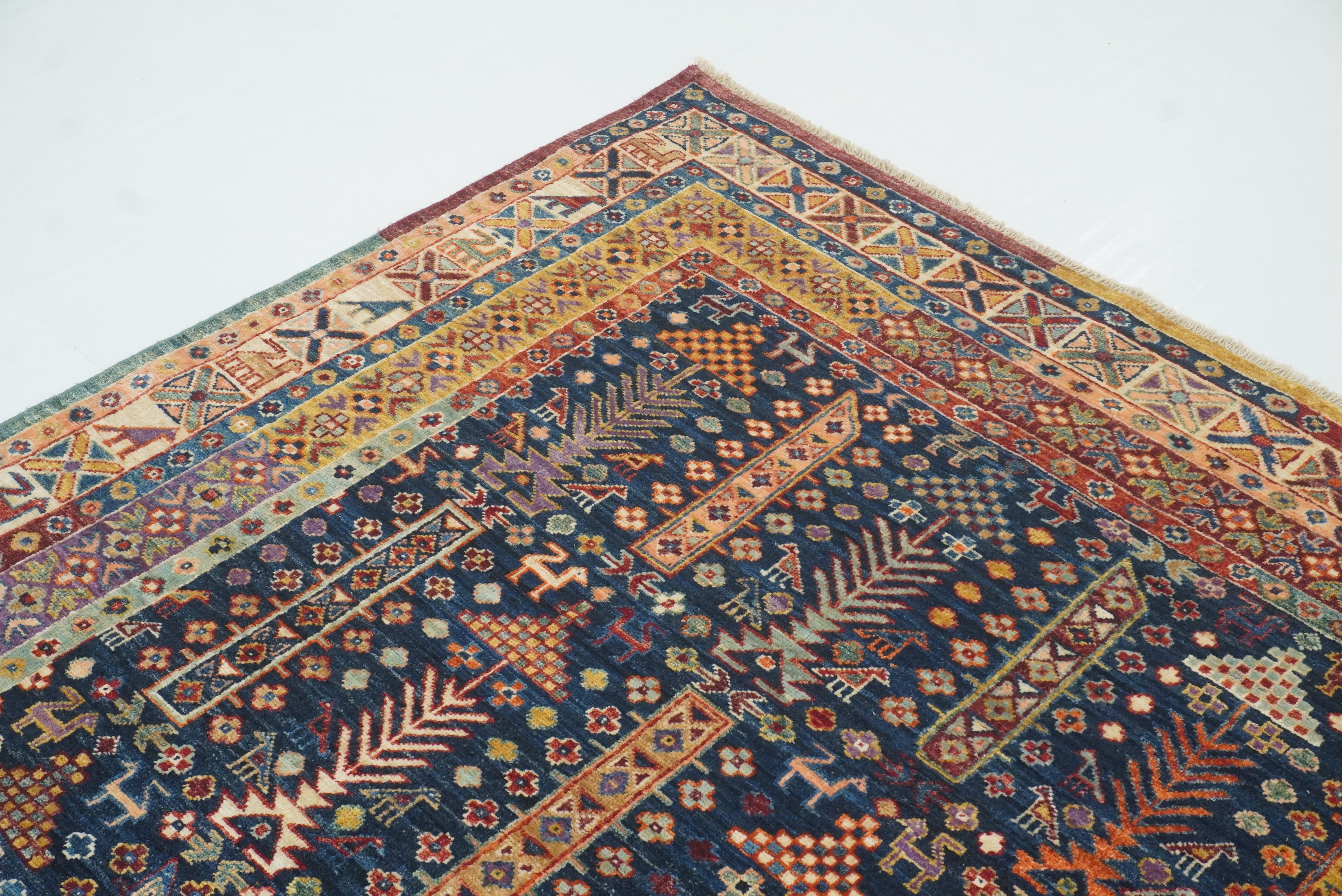 8x10 Afghan Baluch Navy Blue Hand-Knotted Rug - Yildiz Rugs