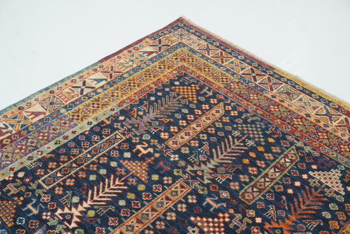 8x10 Afghan Baluch Navy Blue Hand-Knotted Rug - Yildiz Rugs