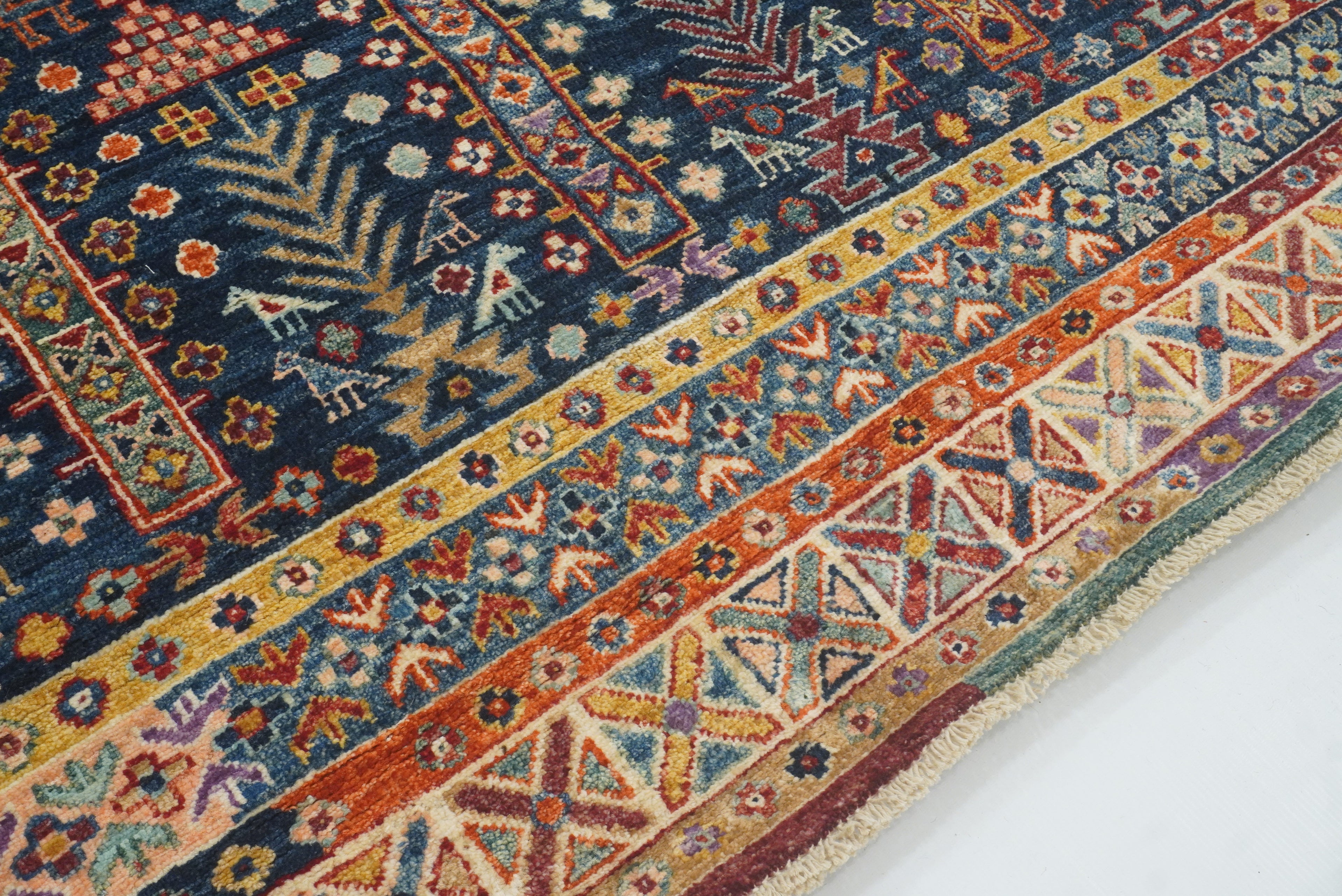 8x10 Afghan Baluch Navy Blue Hand-Knotted Rug - Yildiz Rugs