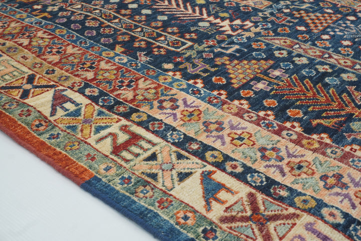 8x10 Afghan Baluch Navy Blue Hand-Knotted Rug - Yildiz Rugs