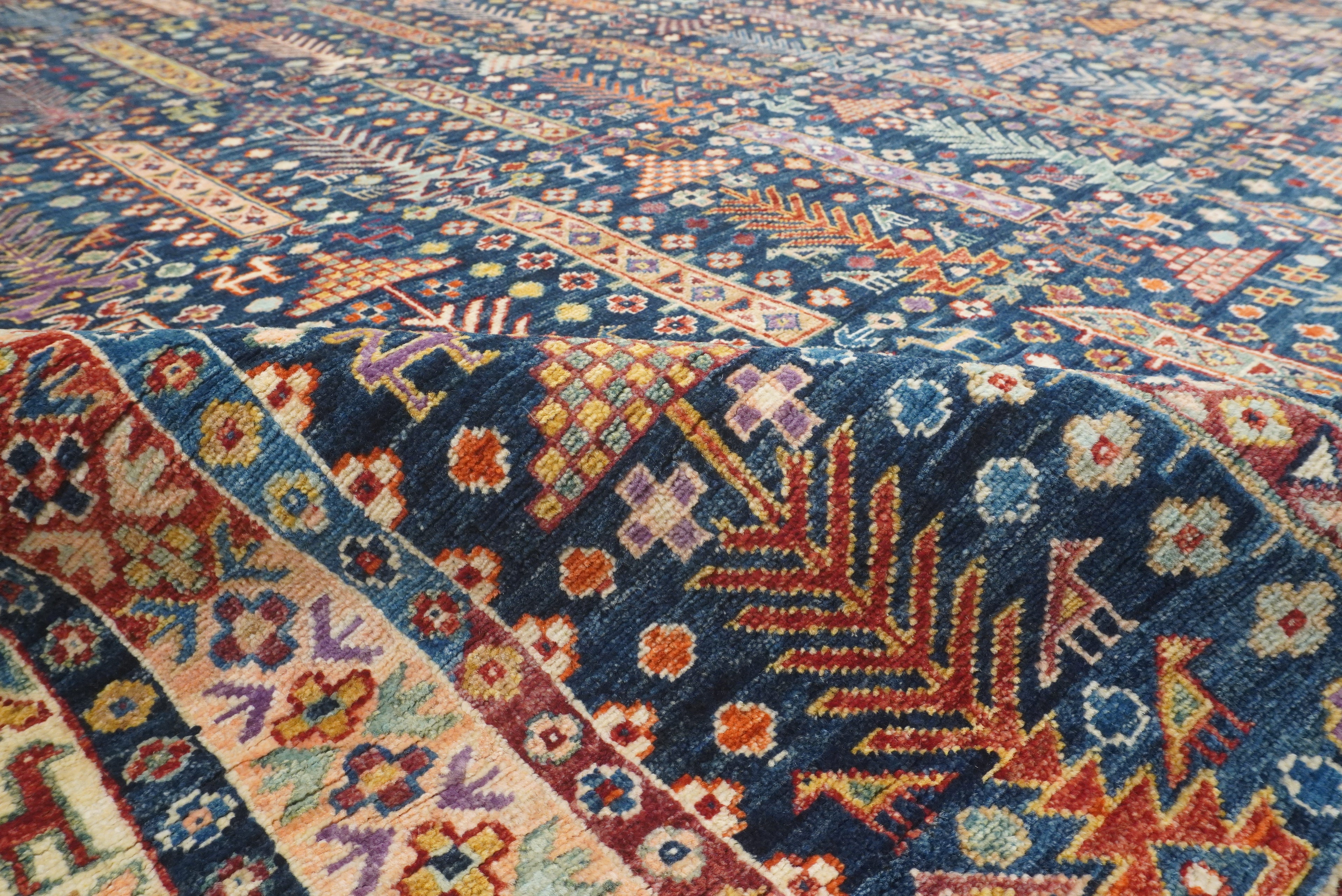 8x10 Afghan Baluch Navy Blue Hand-Knotted Rug - Yildiz Rugs