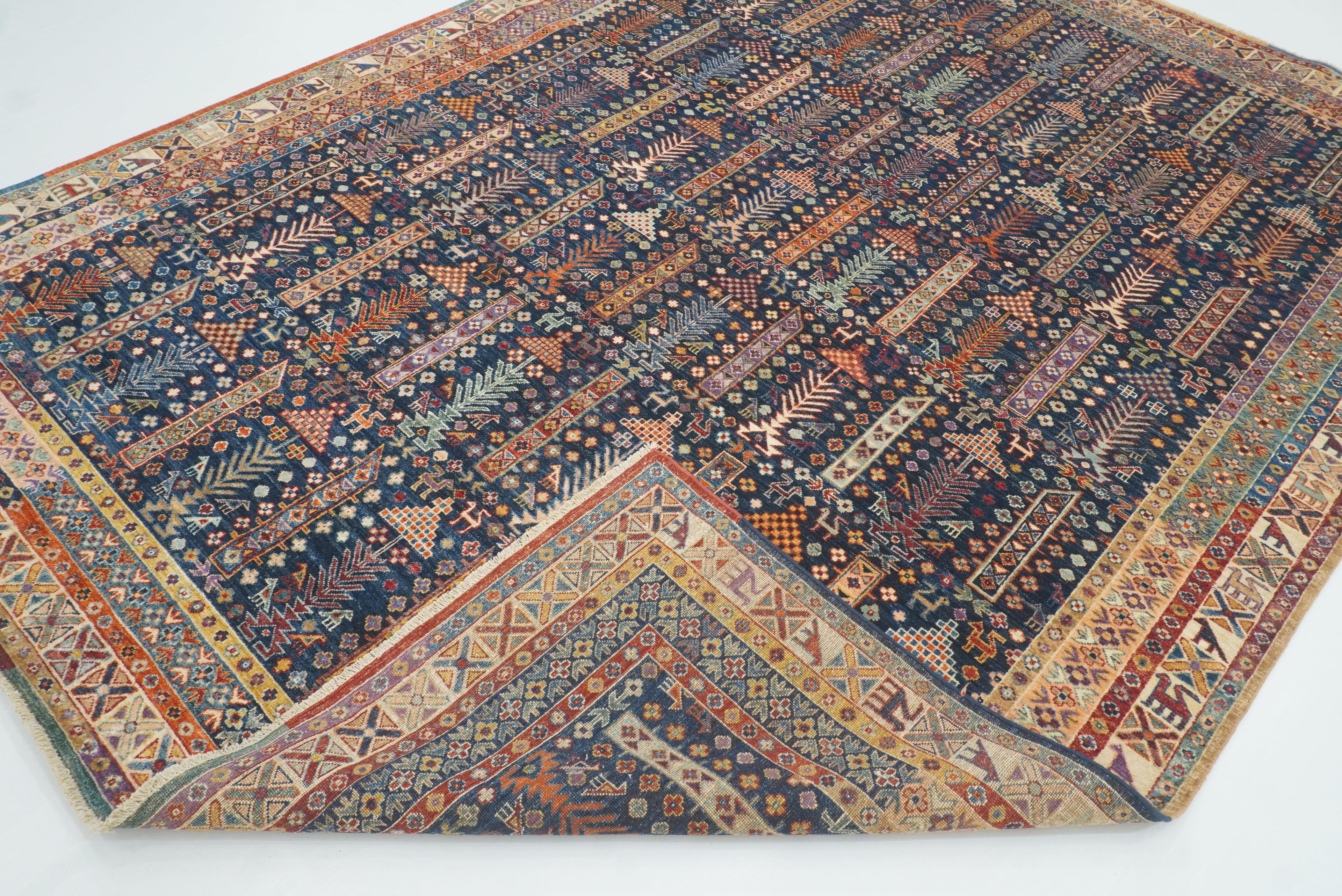 8x10 Afghan Baluch Navy Blue Hand-Knotted Rug - Yildiz Rugs