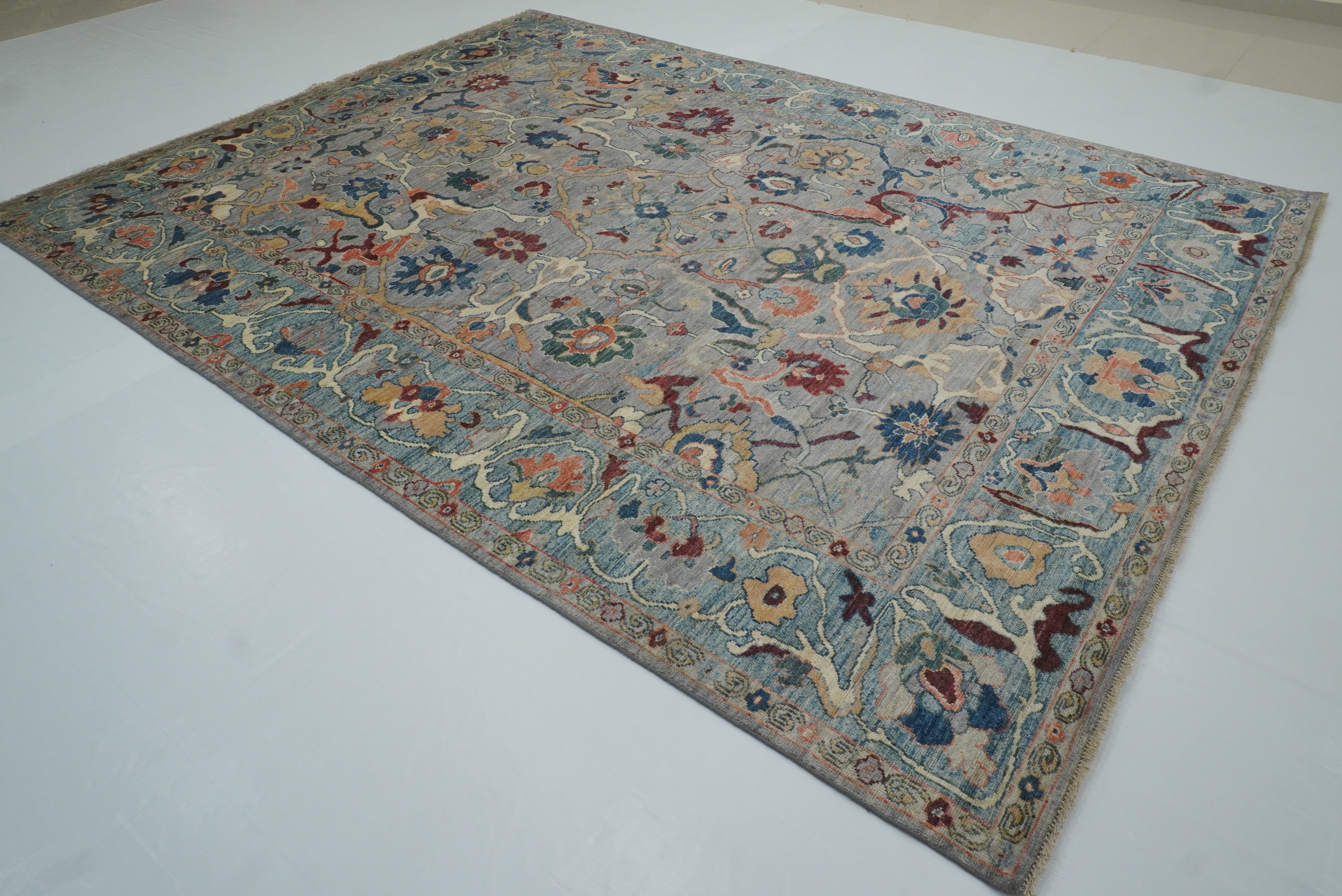 9x12 Gray Oushak Hand knotted Wool Turkish Rug - Yildiz Rugs