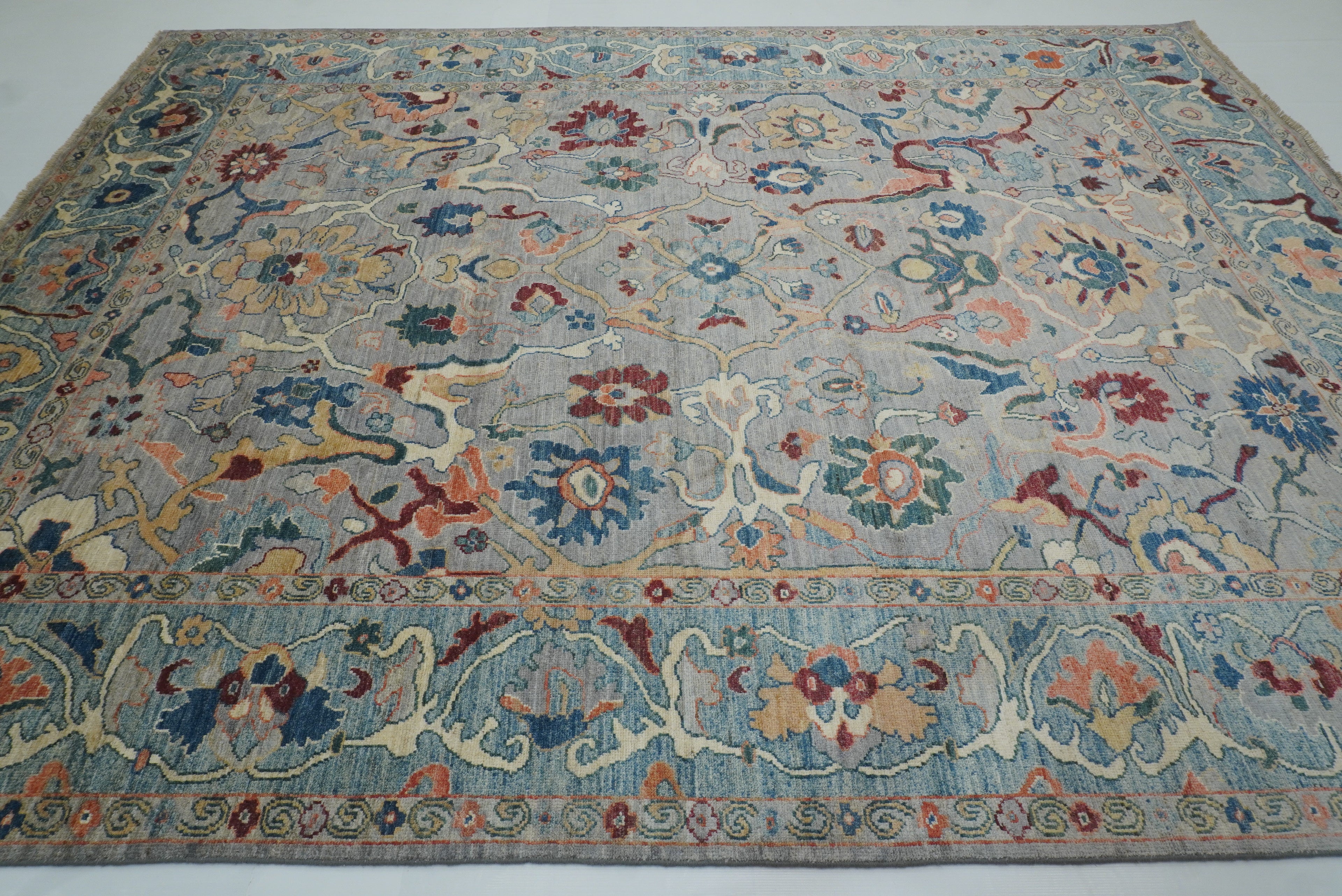 9x12 Gray Oushak Hand knotted Wool Turkish Rug - Yildiz Rugs