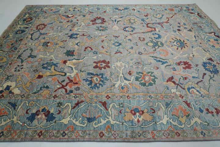9x12 Gray Oushak Hand knotted Wool Turkish Rug - Yildiz Rugs