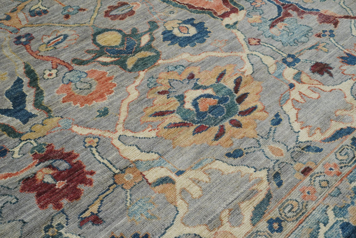 9x12 Gray Oushak Hand knotted Wool Turkish Rug - Yildiz Rugs