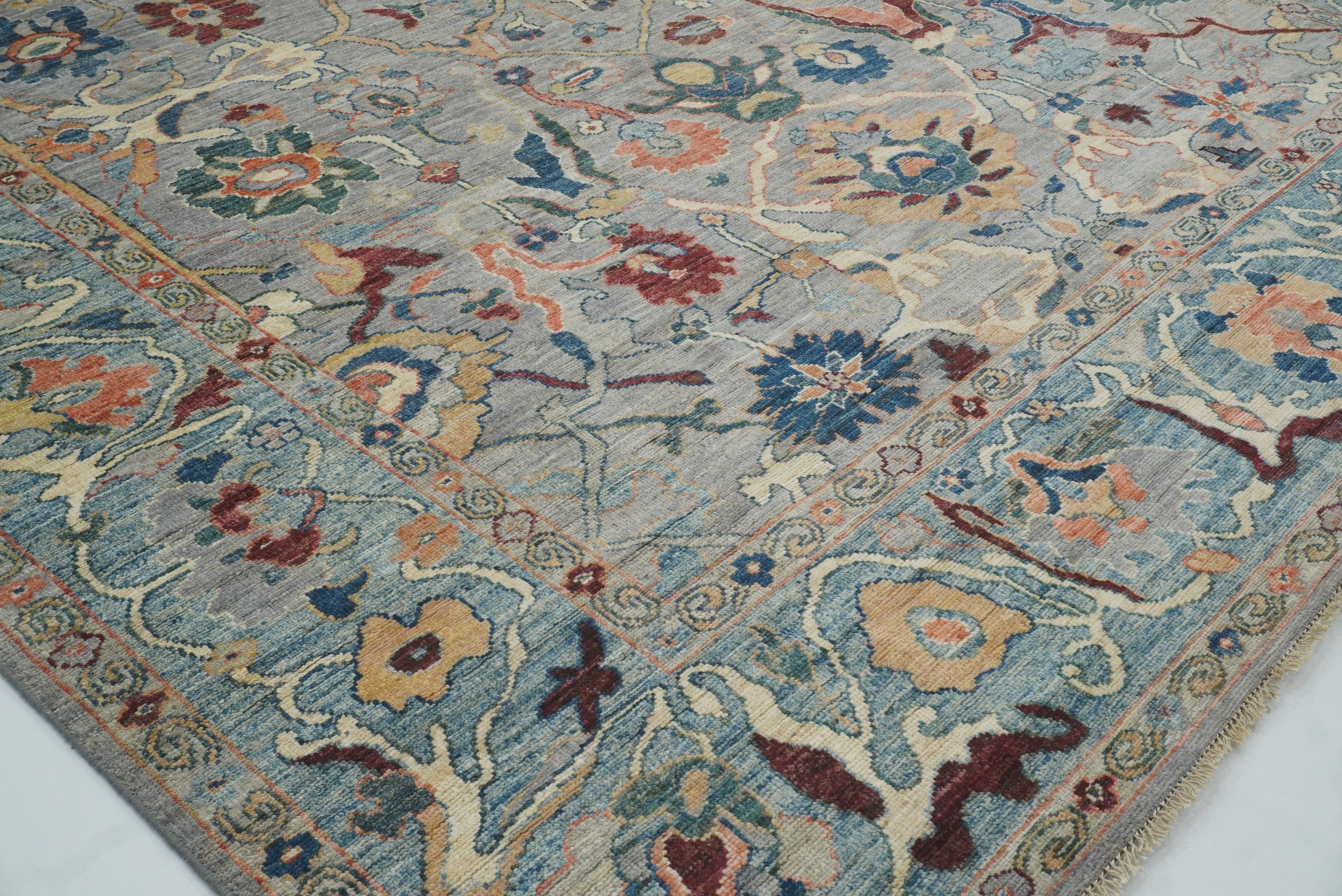 9x12 Gray Oushak Hand knotted Wool Turkish Rug - Yildiz Rugs