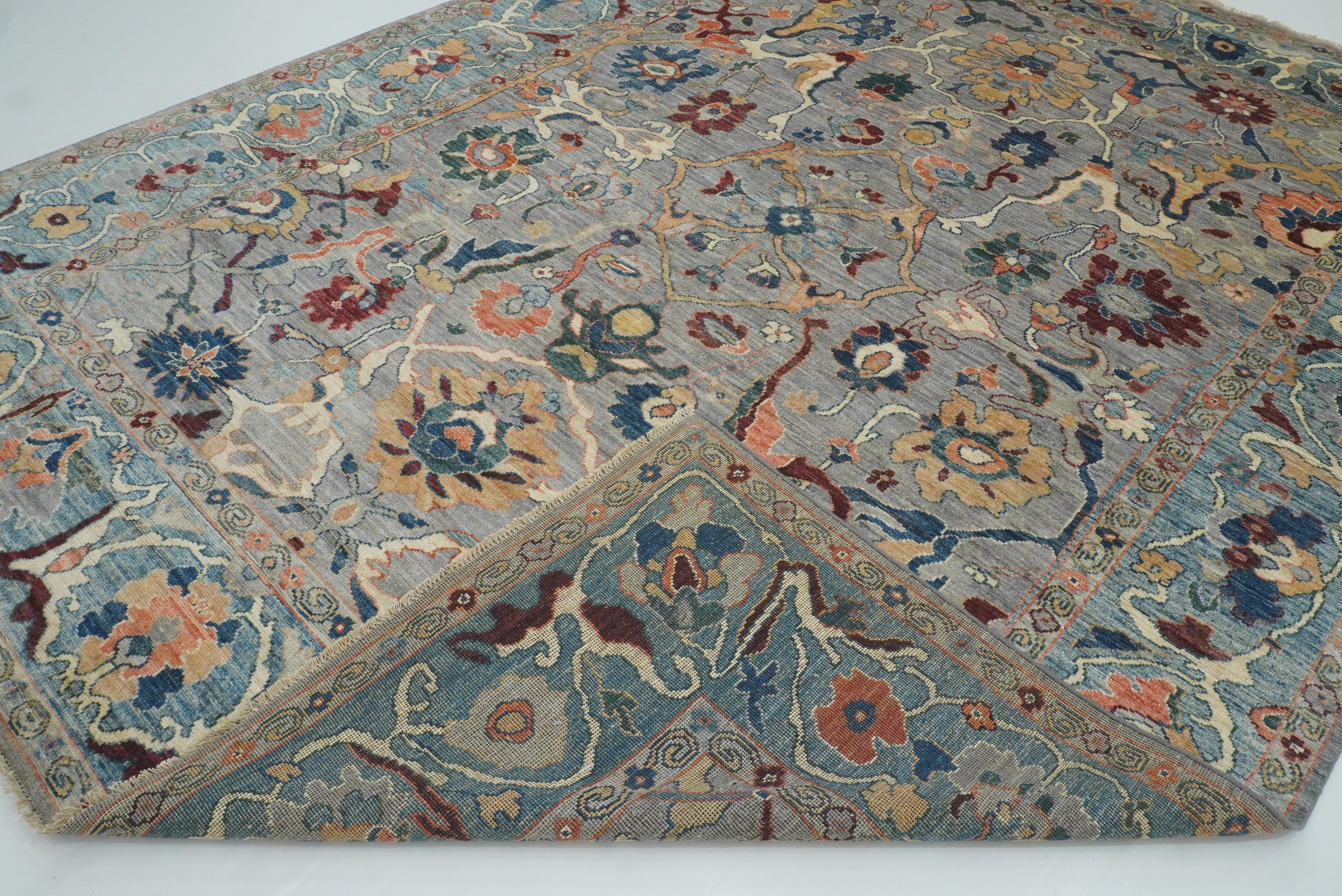 9x12 Gray Oushak Hand knotted Wool Turkish Rug - Yildiz Rugs