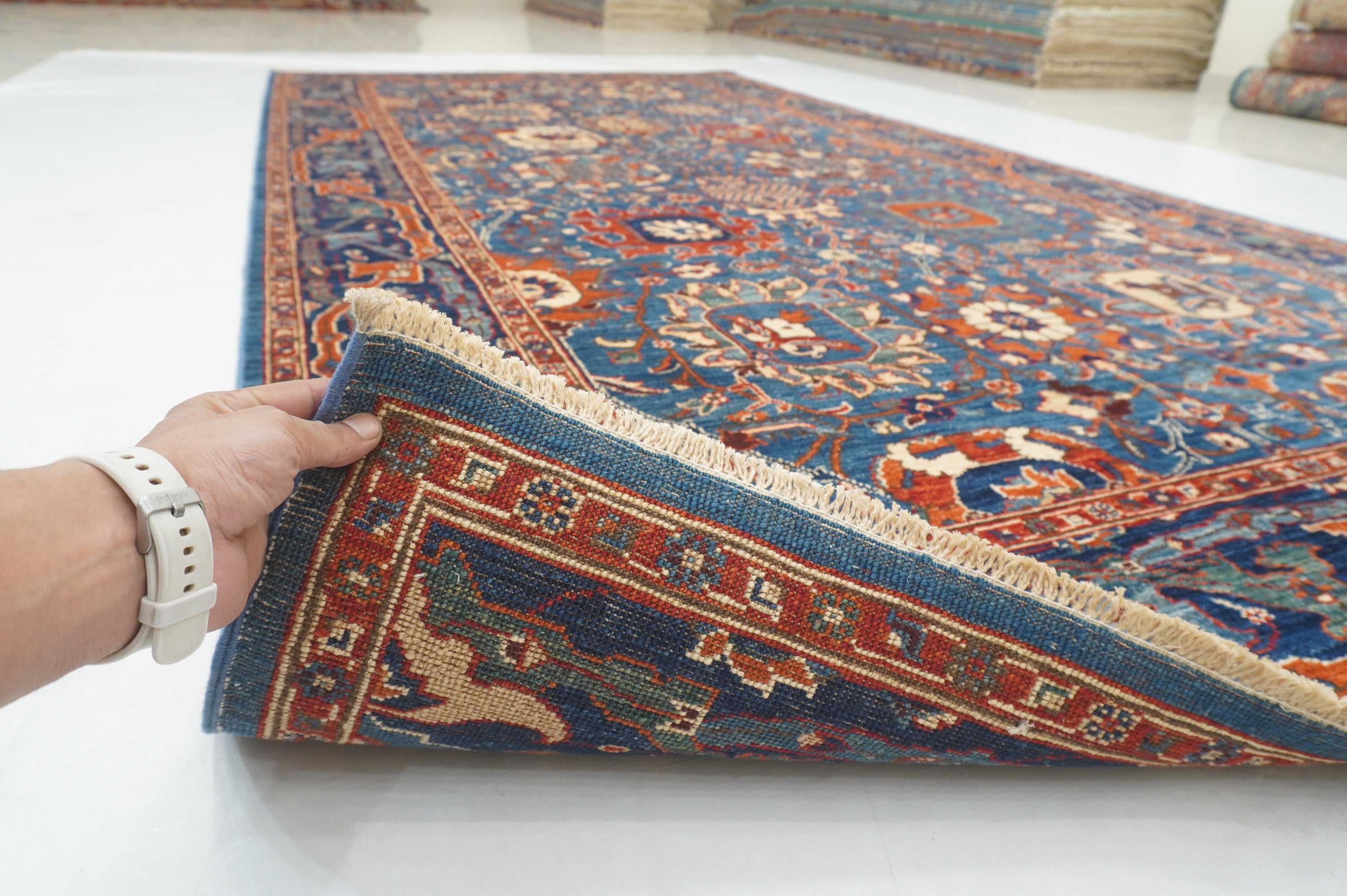 6x12 Navy Blue Bidjar Afghan Hand Knotted Gallery Size Rug - Yildiz Rugs