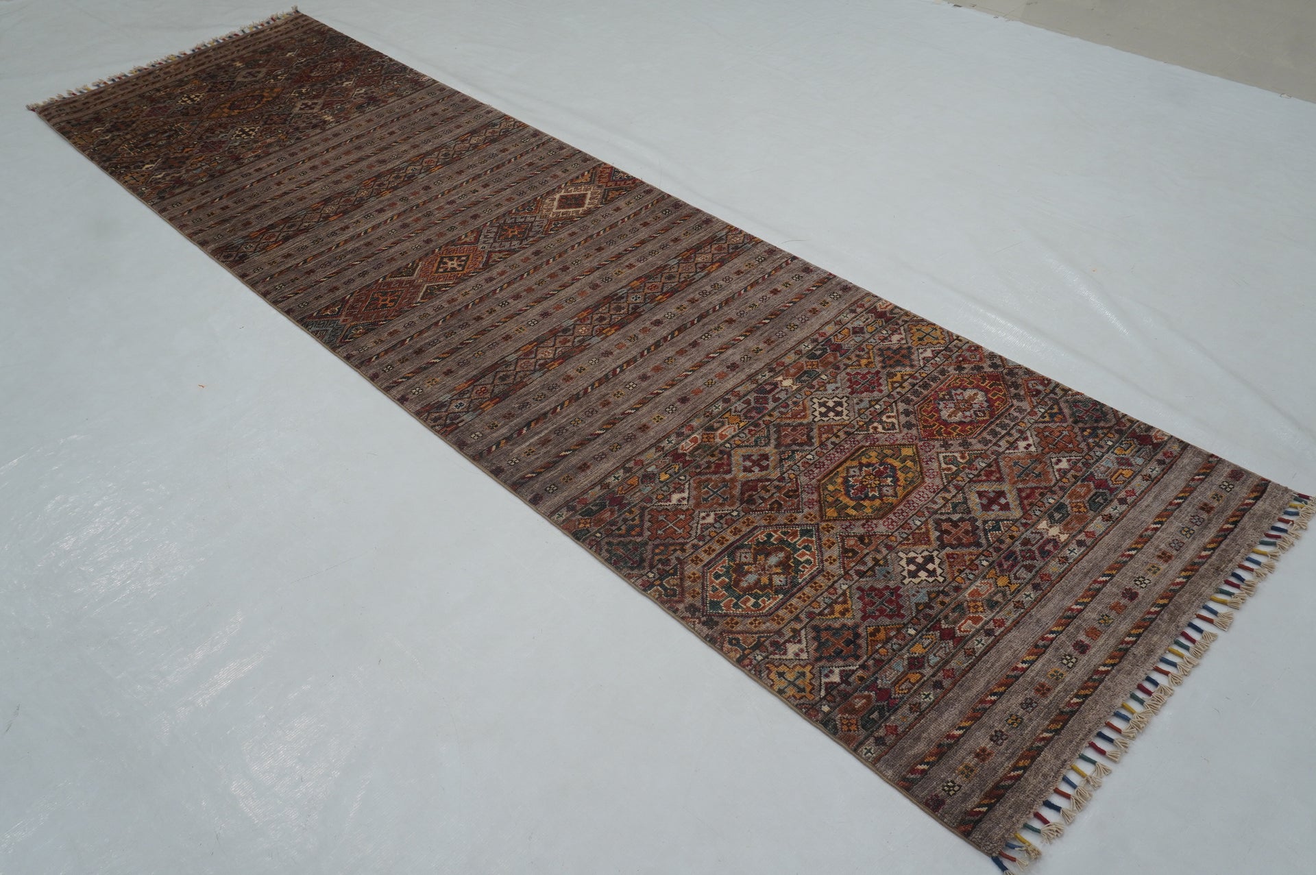 3 x 10 Gray Tribal Afghan Hand knotted Runner Rug - Yildiz Rugs