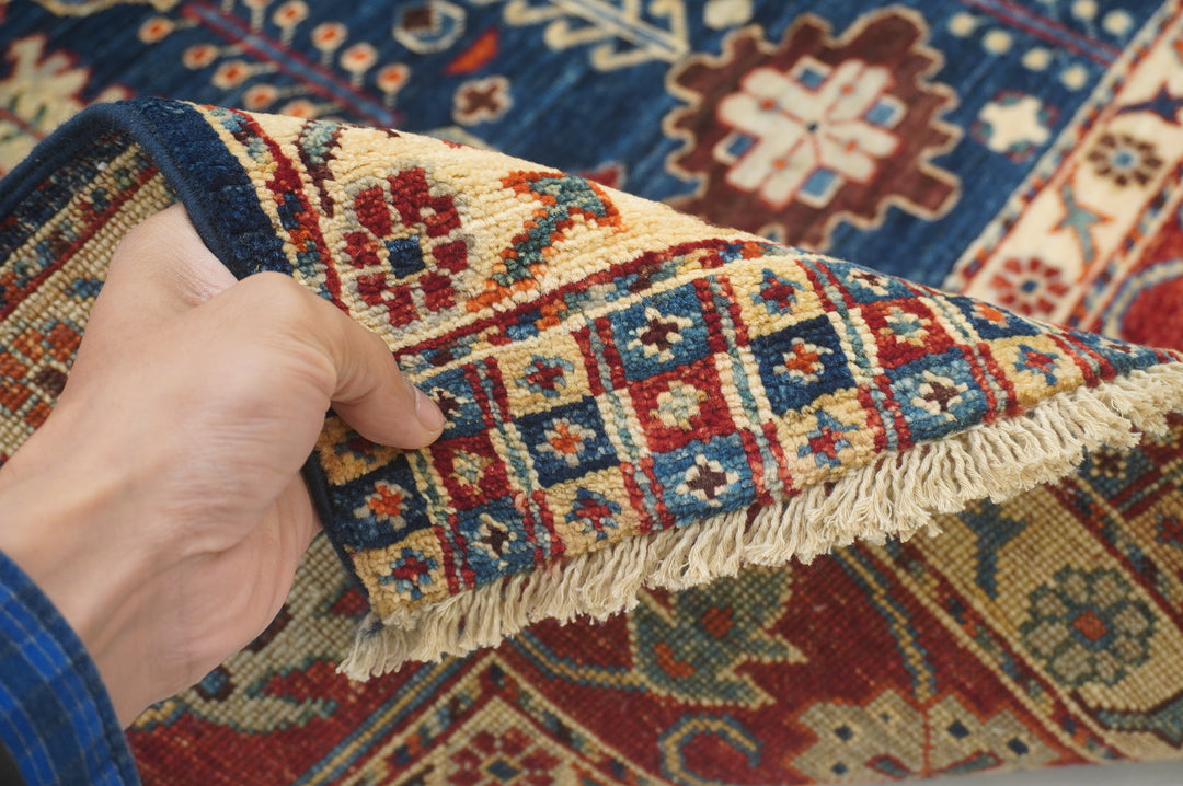 6x8 Navy Blue Tribal Qasqhai Afghan Hand Knotted Oriental Rug - Yildiz Rugs