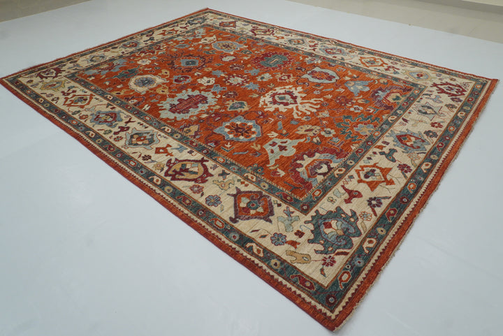 9x12 Orange Oushak Turkish Hand knotted Oriental Rug - Yildiz Rugs