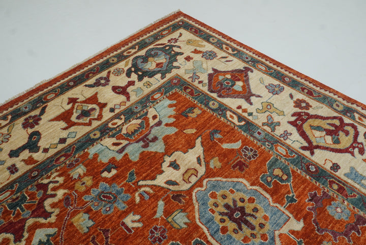 9x12 Orange Oushak Turkish Hand knotted Oriental Rug - Yildiz Rugs
