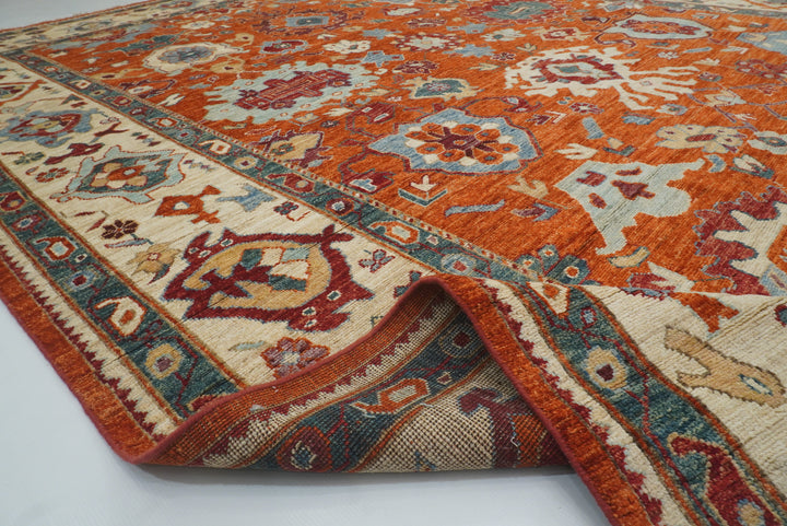 9x12 Orange Oushak Turkish Hand knotted Oriental Rug - Yildiz Rugs