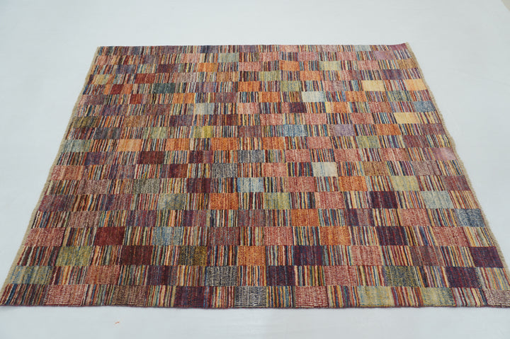 5x6 Gabbeh Checkered Box Weave Pattern Multicolor Afghan Hand knotted Rug - Yildiz Rugs