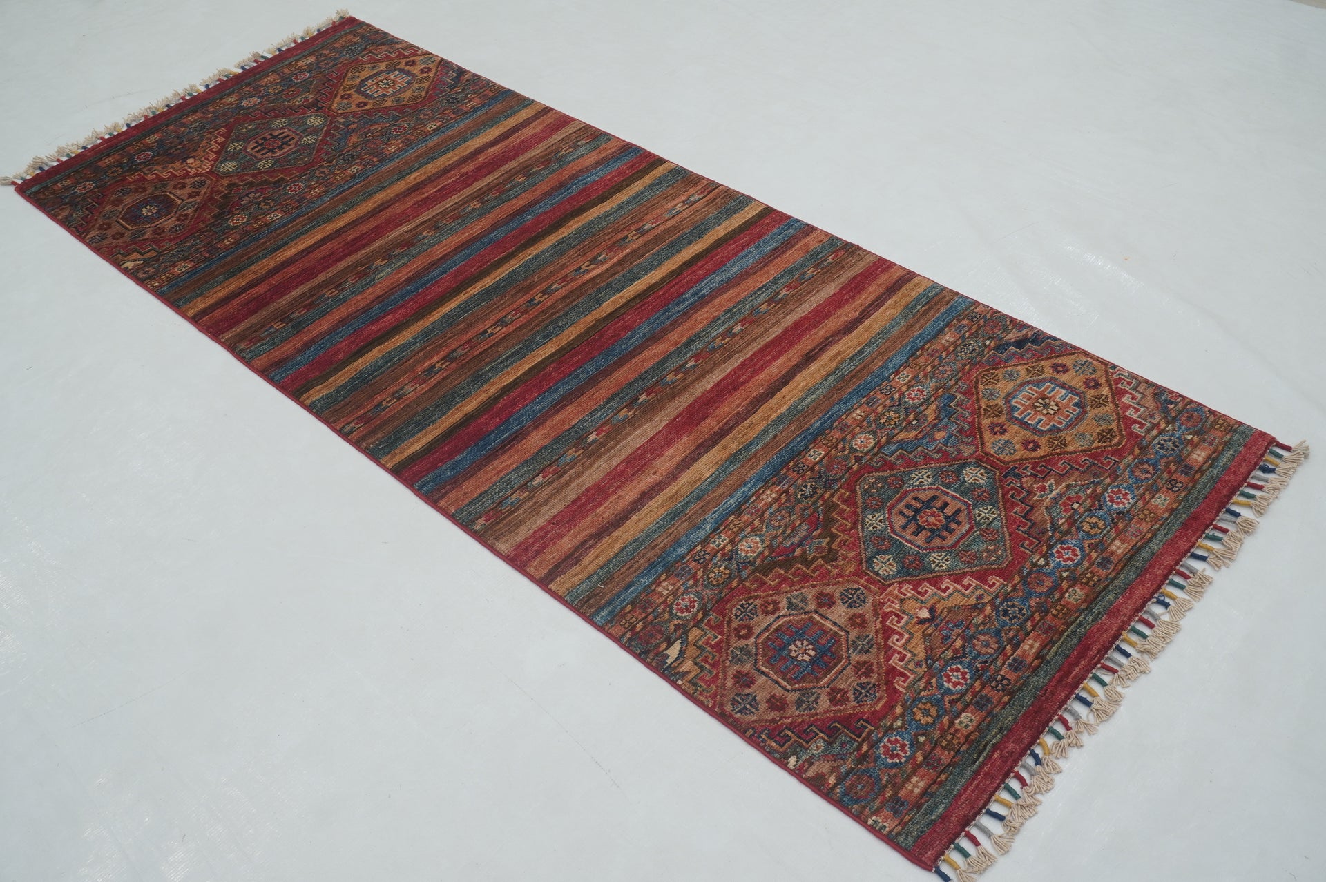 3x7 Red Tribal Afghan hand knotted Runner Rug