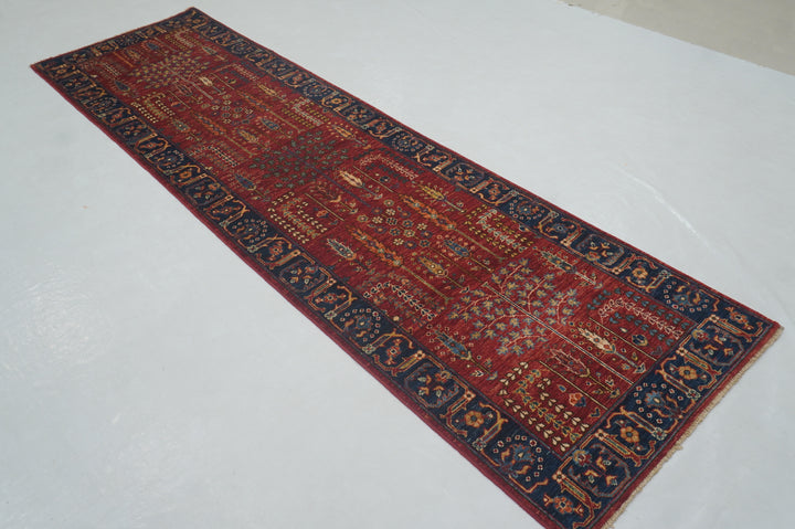 10 ft Red Bakshaish Afghan hand knotted Runner Rug