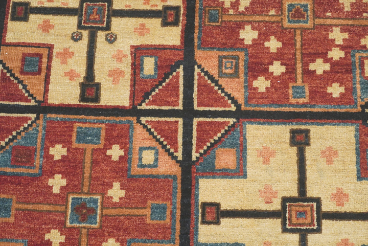 3x3 Red Blue Afghan Hand Knotted Sqaure Rug - Yildiz Rugs