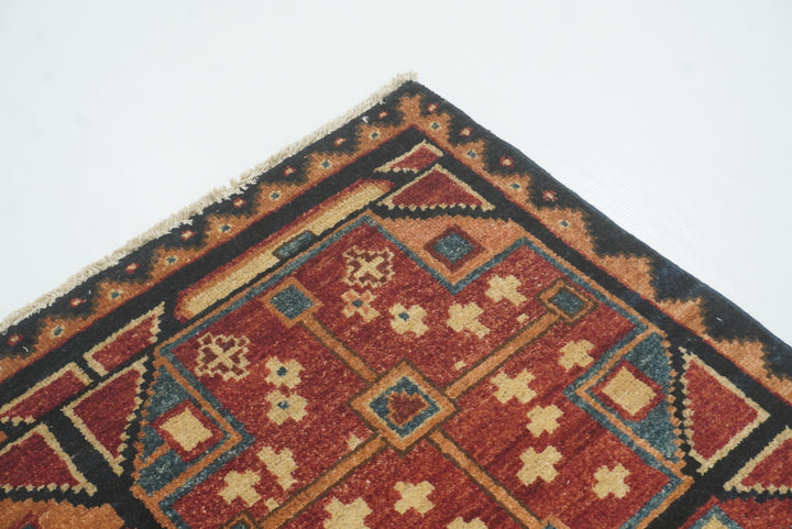 3x3 Red Blue Afghan Hand Knotted Sqaure Rug - Yildiz Rugs