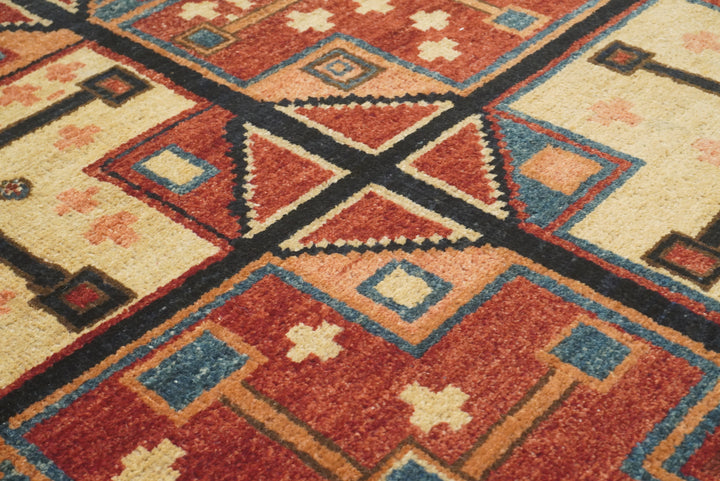 3x3 Red Blue Afghan Hand Knotted Sqaure Rug - Yildiz Rugs