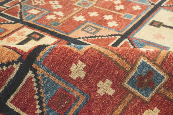3x3 Red Blue Afghan Hand Knotted Sqaure Rug - Yildiz Rugs