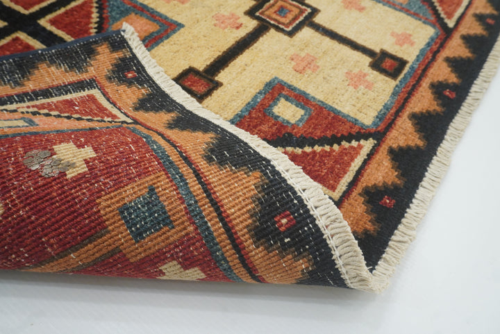 3x3 Red Blue Afghan Hand Knotted Sqaure Rug - Yildiz Rugs