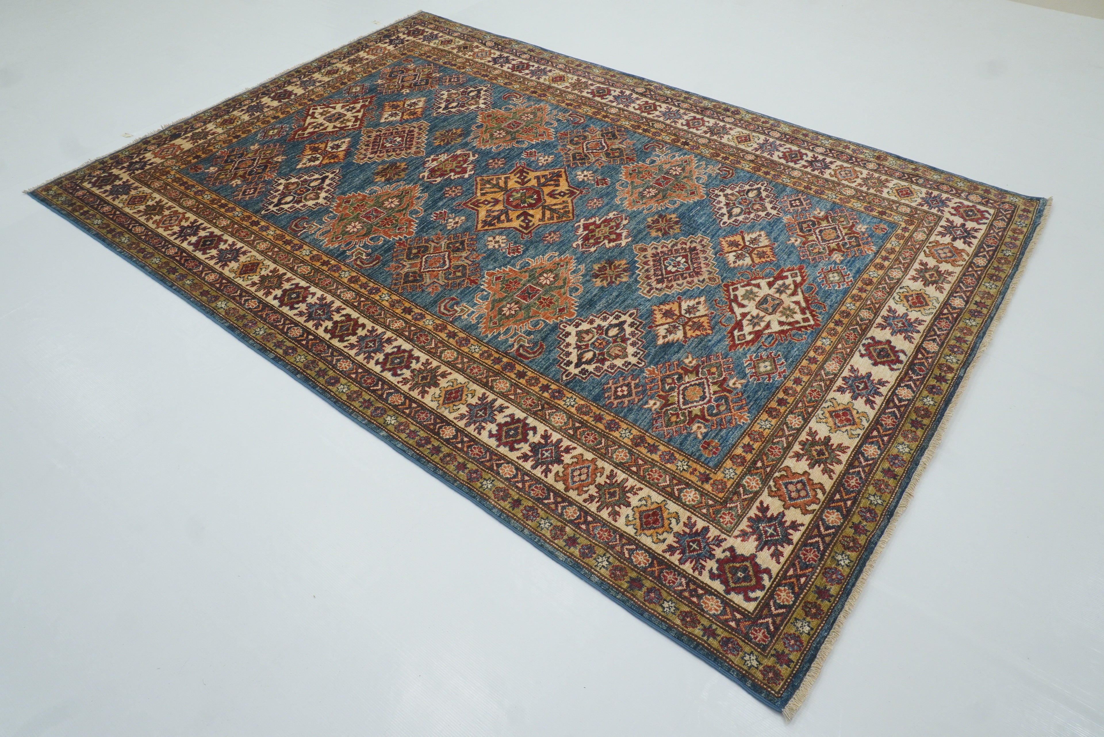 6x9 Blue Kazak Afghan Hand-Knotted Oriental Rug - Yildiz Rugs