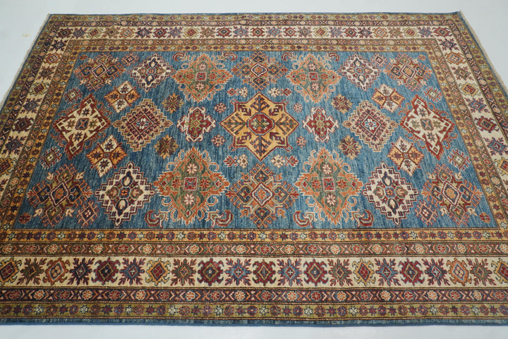 6x9 Blue Kazak Afghan Hand-Knotted Oriental Rug - Yildiz Rugs
