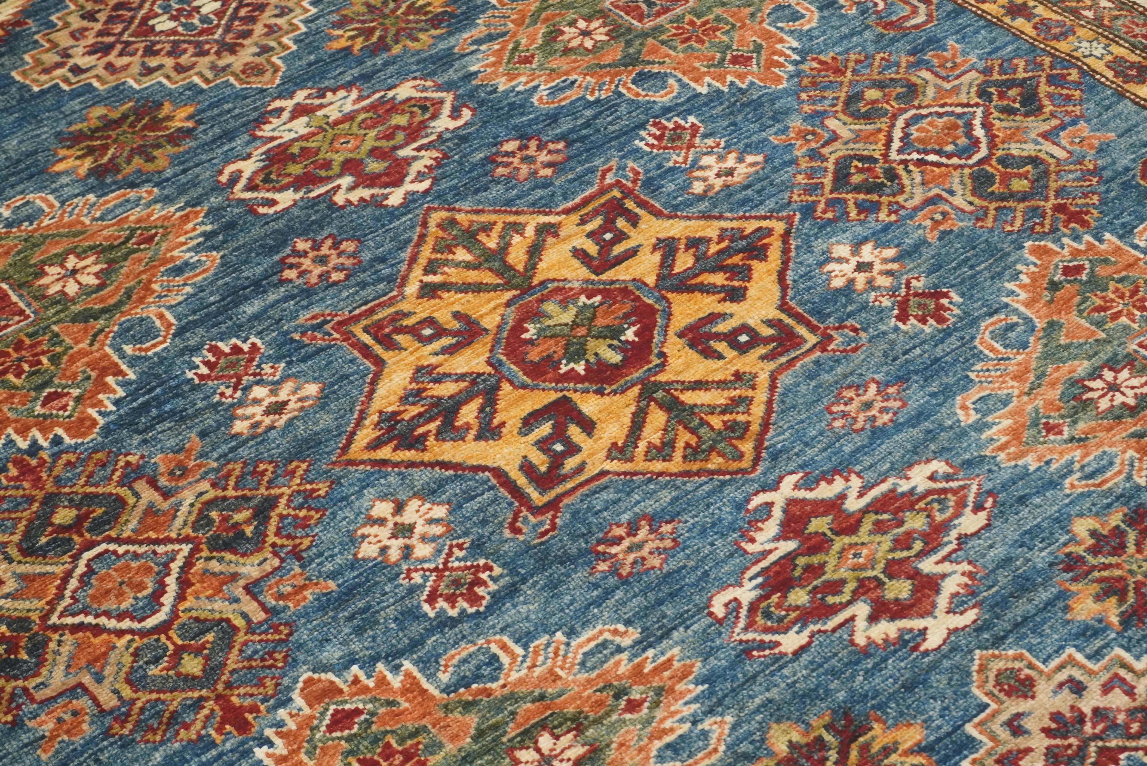 6x9 Blue Kazak Afghan Hand-Knotted Oriental Rug - Yildiz Rugs