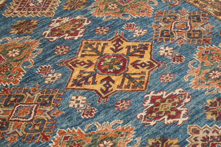 6x9 Blue Kazak Afghan Hand-Knotted Oriental Rug - Yildiz Rugs
