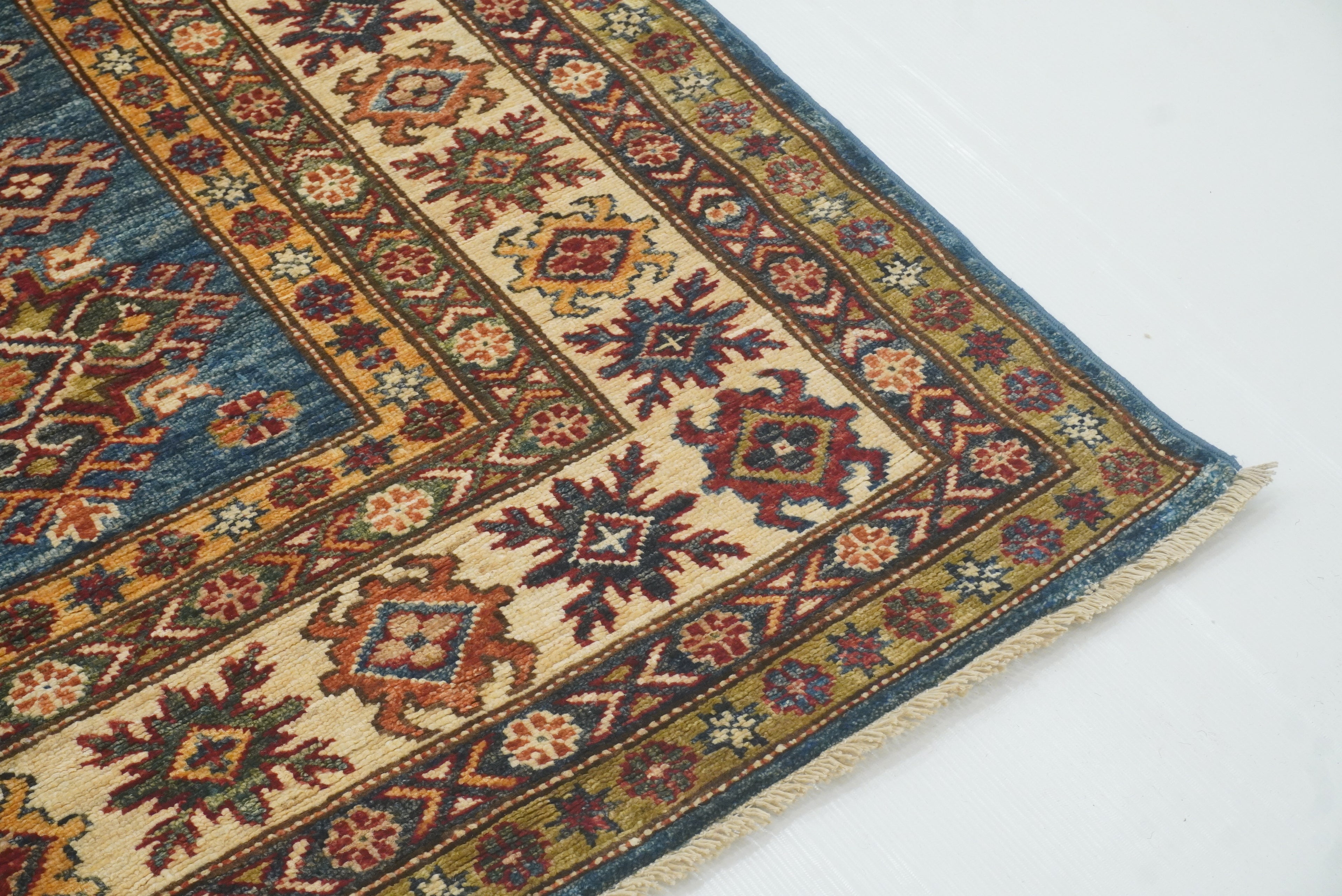 6x9 Blue Kazak Afghan Hand-Knotted Oriental Rug - Yildiz Rugs