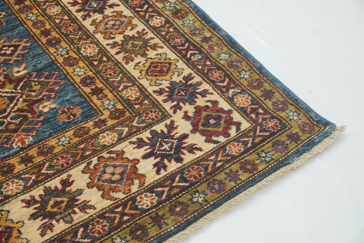 6x9 Blue Kazak Afghan Hand-Knotted Oriental Rug - Yildiz Rugs