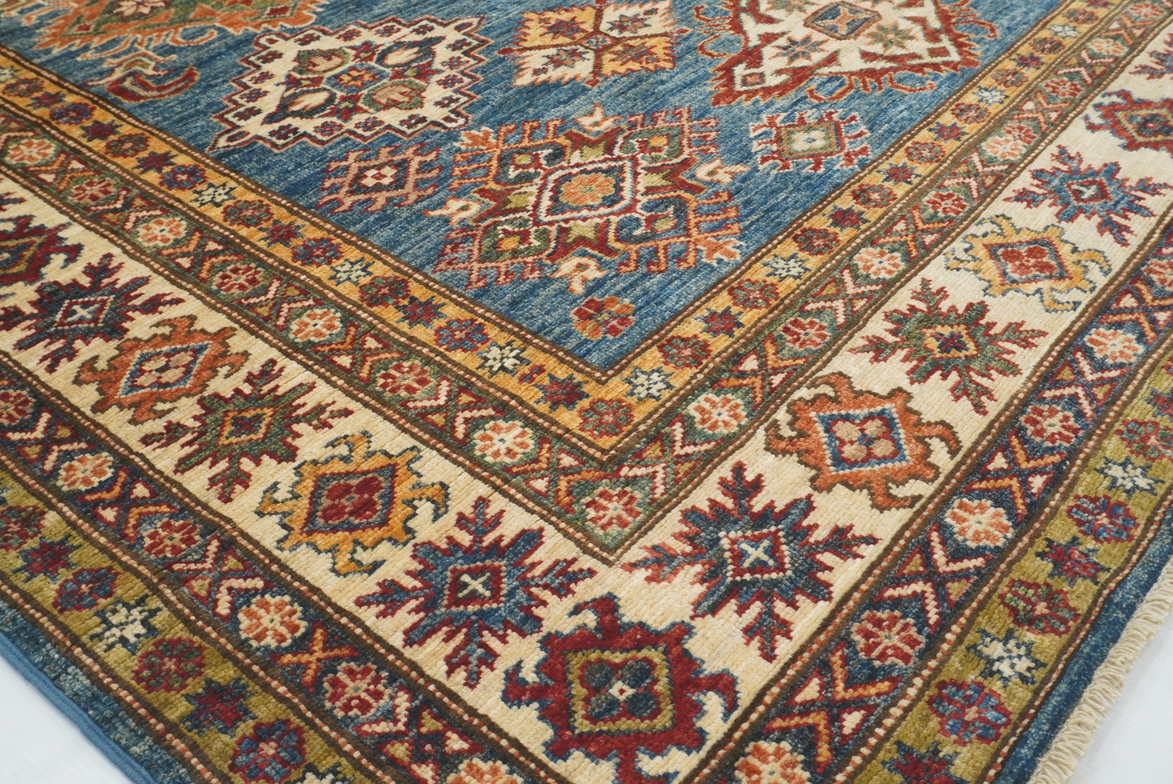 6x9 Blue Kazak Afghan Hand-Knotted Oriental Rug - Yildiz Rugs