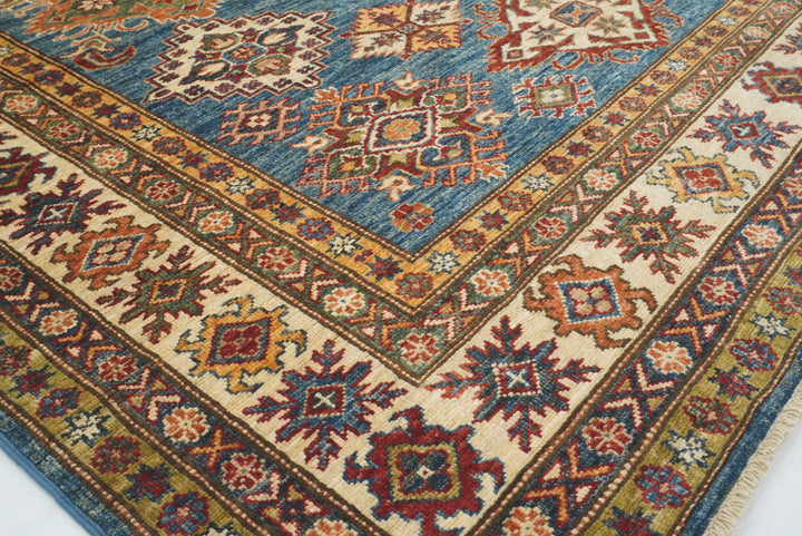 6x9 Blue Kazak Afghan Hand-Knotted Oriental Rug - Yildiz Rugs