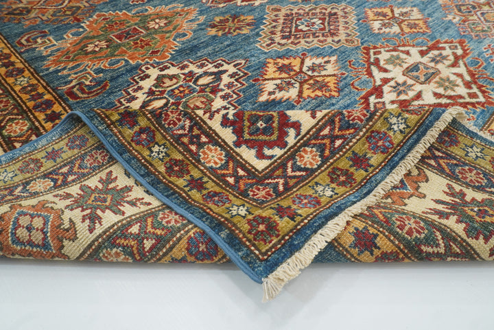 6x9 Blue Kazak Afghan Hand-Knotted Oriental Rug - Yildiz Rugs