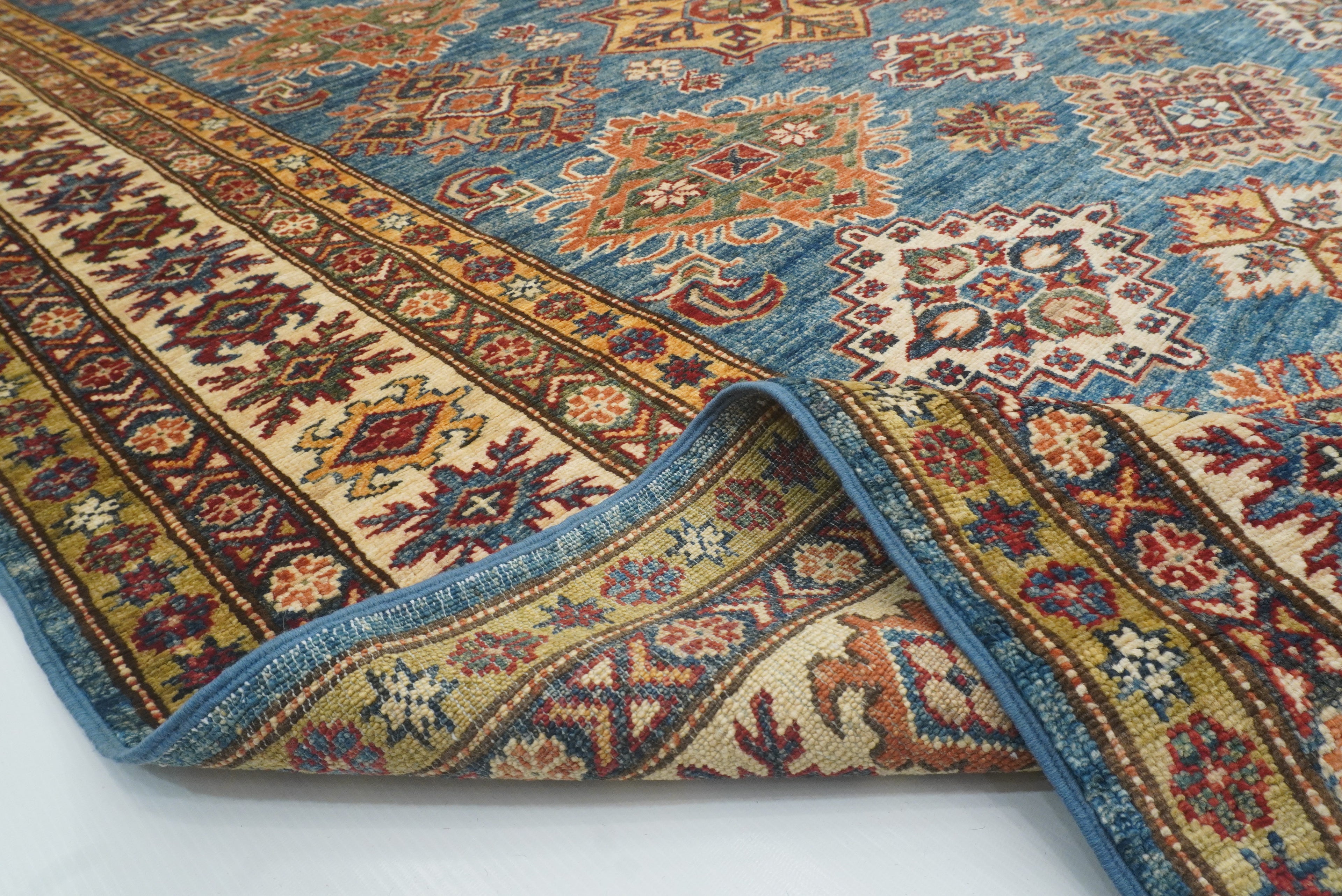 6x9 Blue Kazak Afghan Hand-Knotted Oriental Rug - Yildiz Rugs