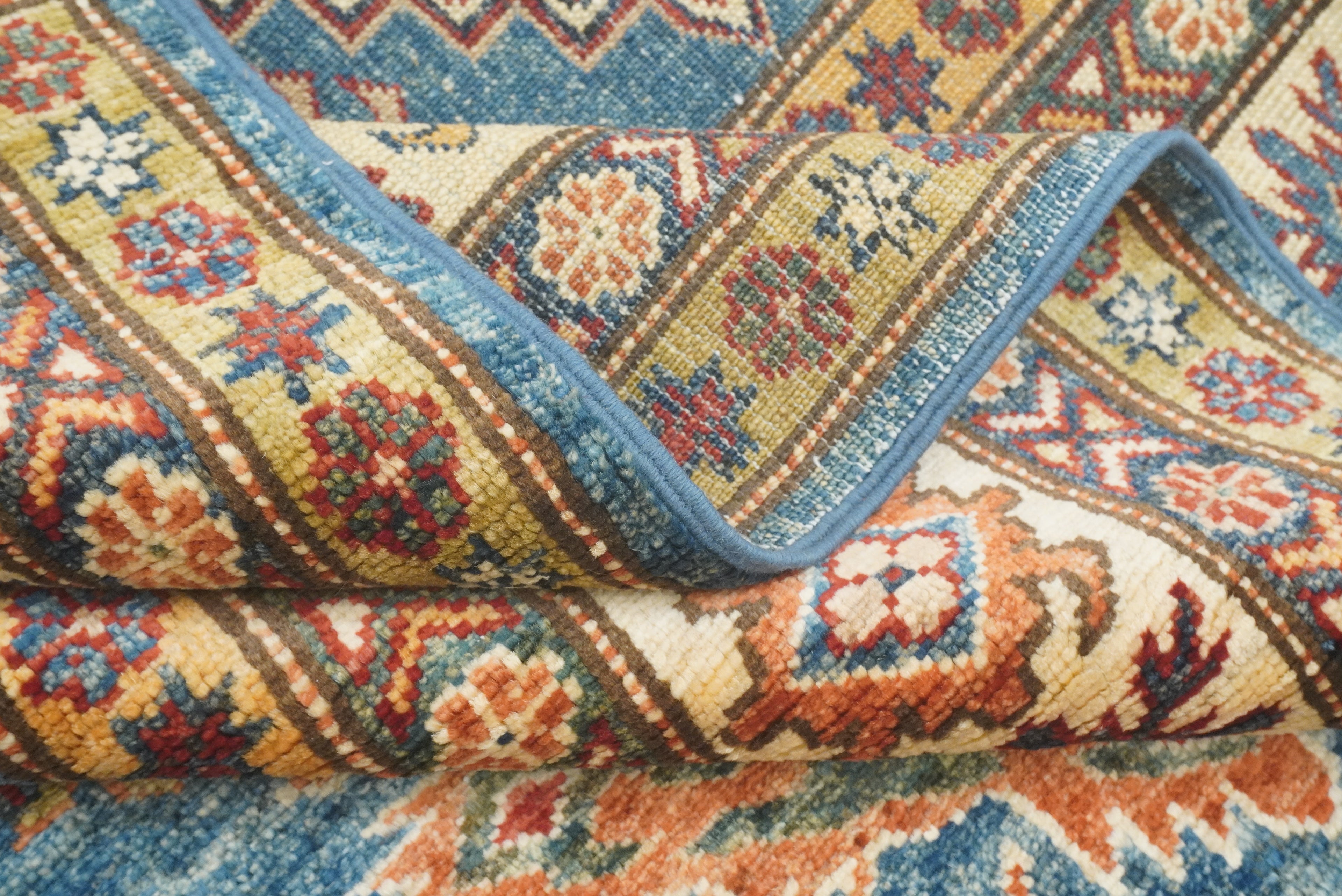 6x9 Blue Kazak Afghan Hand-Knotted Oriental Rug - Yildiz Rugs
