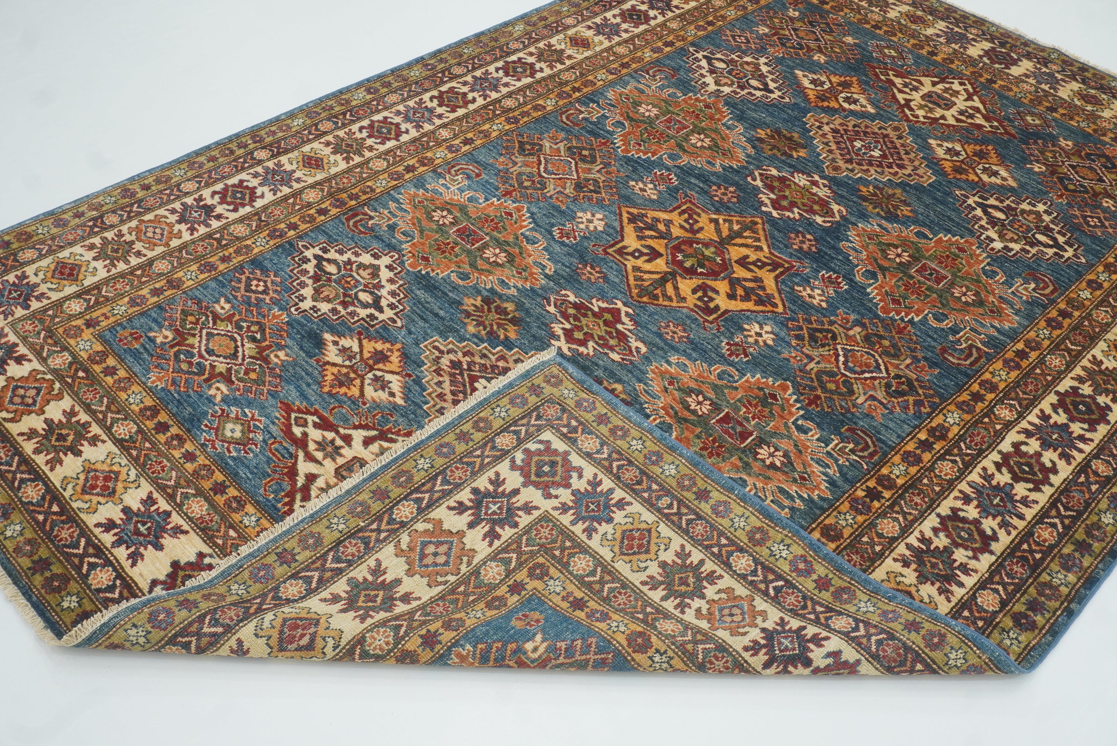 6x9 Blue Kazak Afghan Hand-Knotted Oriental Rug - Yildiz Rugs